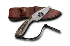 Bora 609 DMS-B Damascus, Boynuz Saplı Bıçak Oymalı Geyik