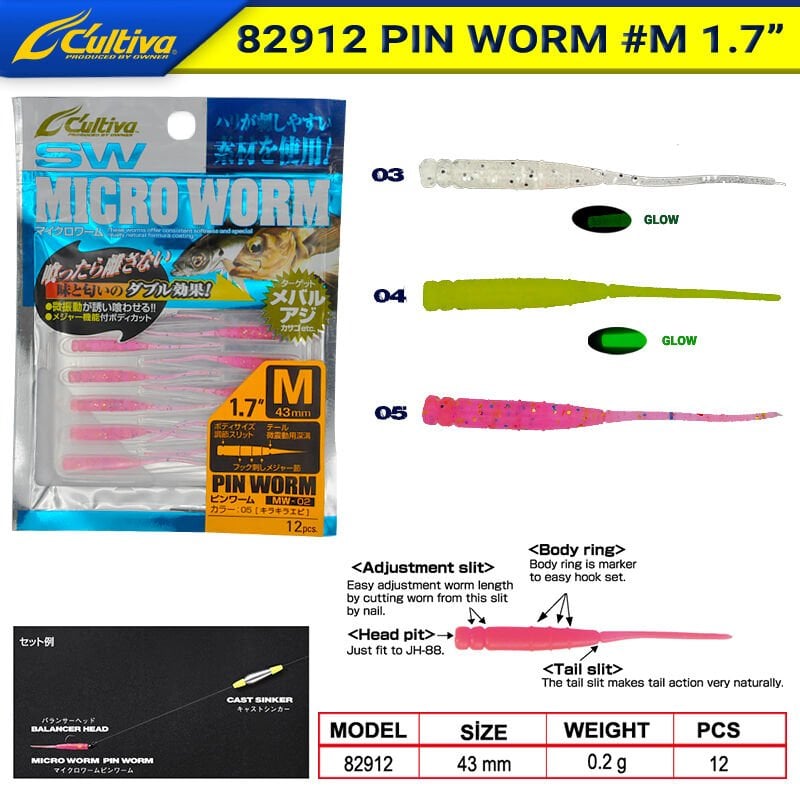 Owner 82912 Pin Worm #M 1.7'' Lrf Silikonu 4.3cm 01