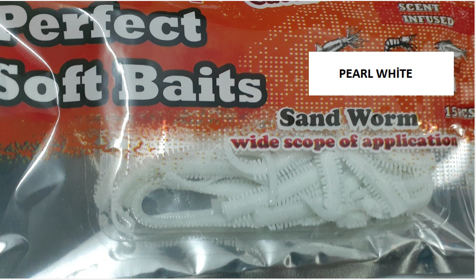 Pandora Perfect Soft Baits Sandworm 7 cm (15.li Paket) Pearl White - Karides Kokulu