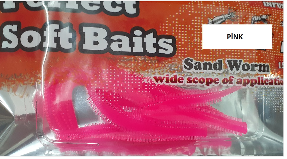 Pandora Perfect Soft Baits Sandworm 7 cm (15.li Paket) Pink - Karides Kokulu