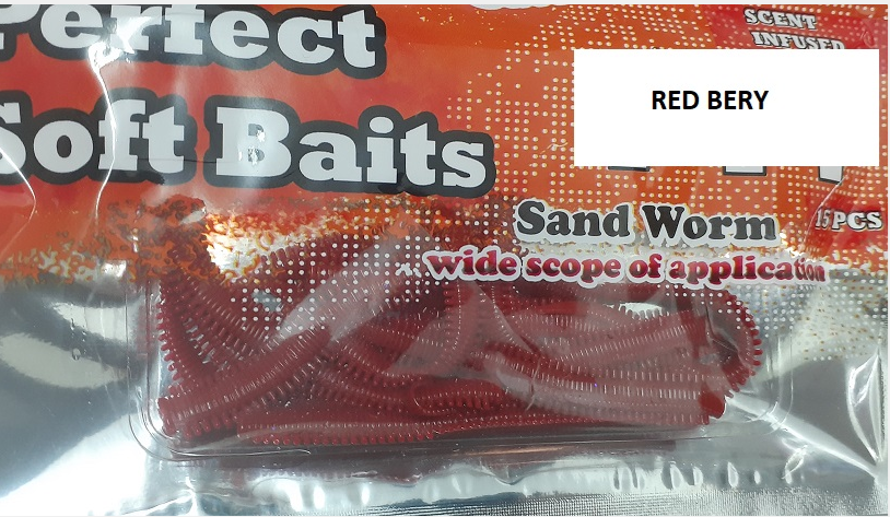 Pandora Perfect Soft Baits Sandworm 7 cm (15.li Paket) Red Bery - Kalamar Kokulu